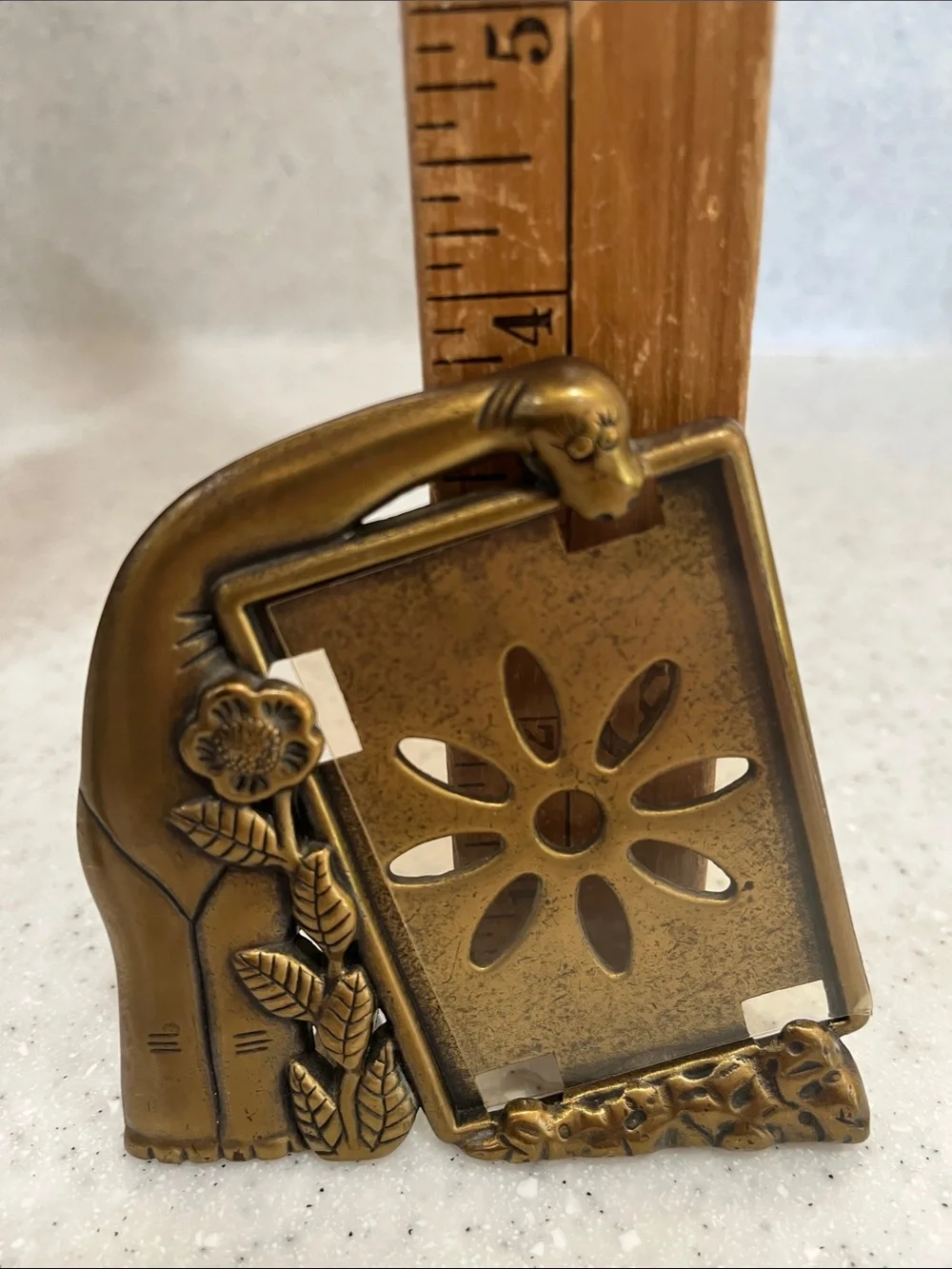 2 Vtg Sears Portrait Studio Dinosaur Sunflower Picture Frames Gold Tone Brass